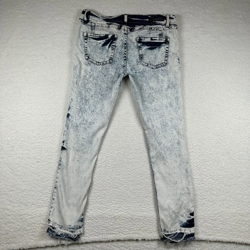 CJ Black Skinny Flex Jeans Mens Acid Wash Distressed Raw Hem 34x32 Grunge Punk